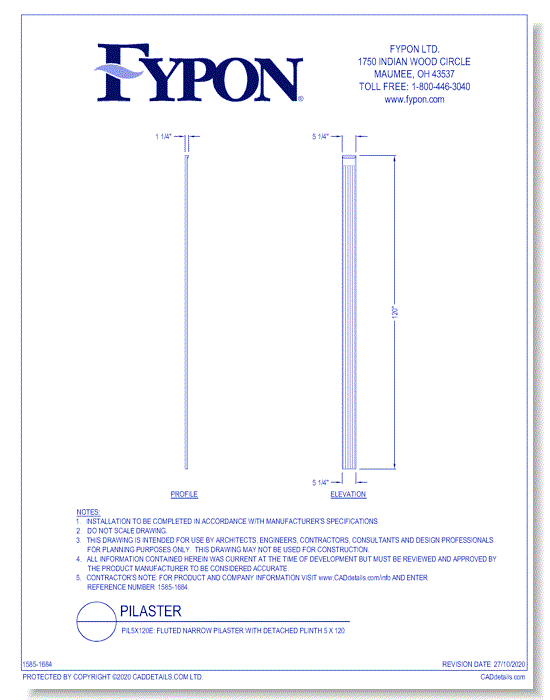 PIL5X120E: Fluted Narrow Pilaster with Detached Plinth 5 x 120