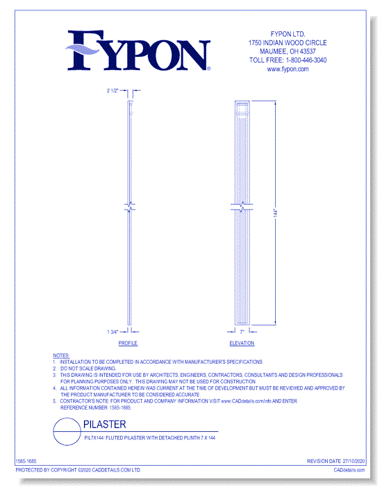 PIL7X144: Fluted Pilaster with Detached Plinth 7 x 144