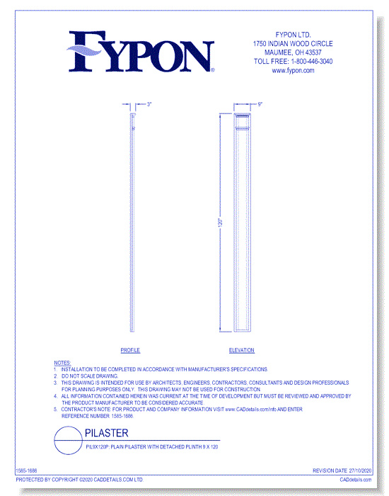 PIL9X120P: Plain Pilaster with Detached Plinth 9 x 120