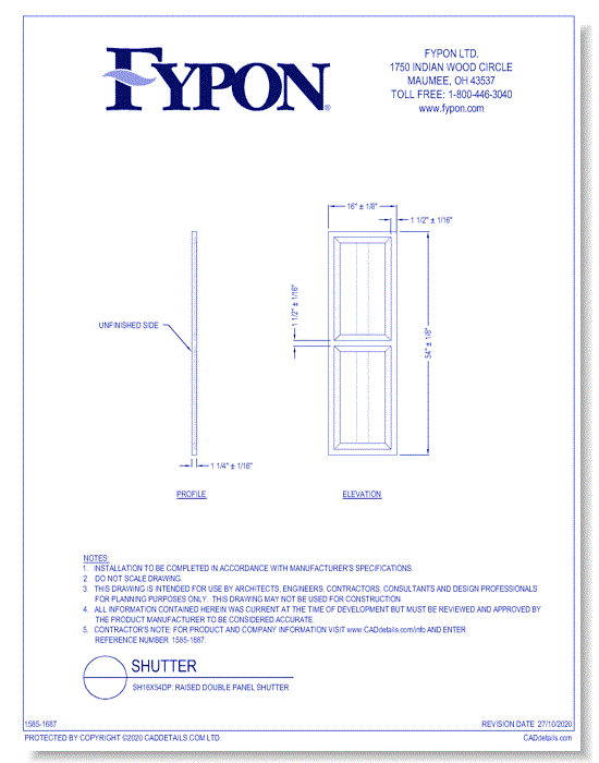 SH16X54DP: Raised Double Panel Shutter