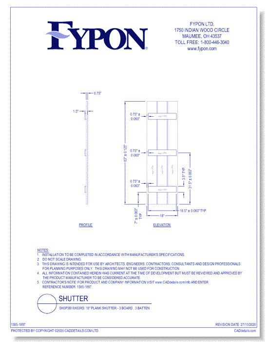 SH3P3B18X63RS: 18" Plank Shutter - 3 Board , 3 Batten