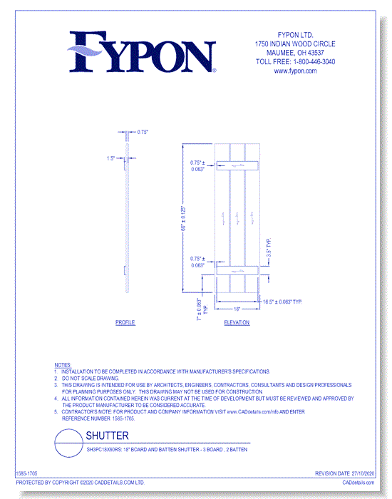 SH3PC18X60RS: 18" Board and Batten Shutter - 3 Board , 2 Batten