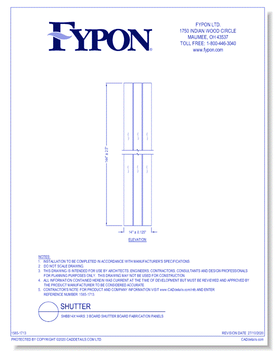 SHBB14X144RS: 3 Board Shutter Board Fabrication Panels