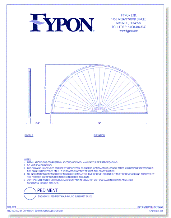 SWDH64X32: Pediment Half-Round Sunburst 64 x 32