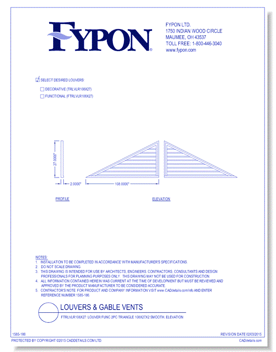 TRLVLR108x27/FTRLVLR108x27: 2PC Triangle Louver Deco/Func 108X27X2 Smooth