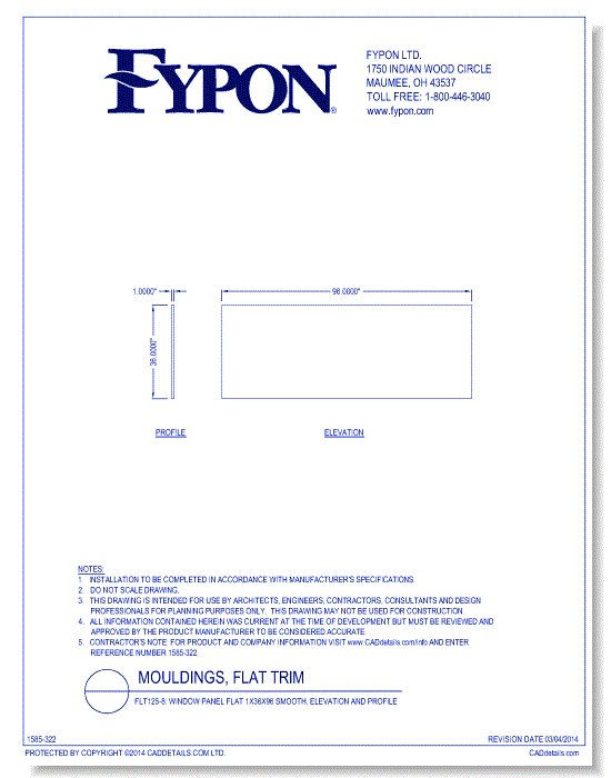 FLT125-8: Window Panel Flat 1x36x96 Smooth, Profile