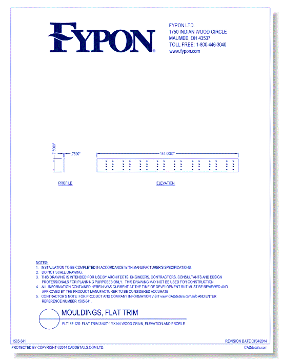 FLT187-12s: Flat Trim 3/4x7-1/2x144 Wood Grain, Elevation