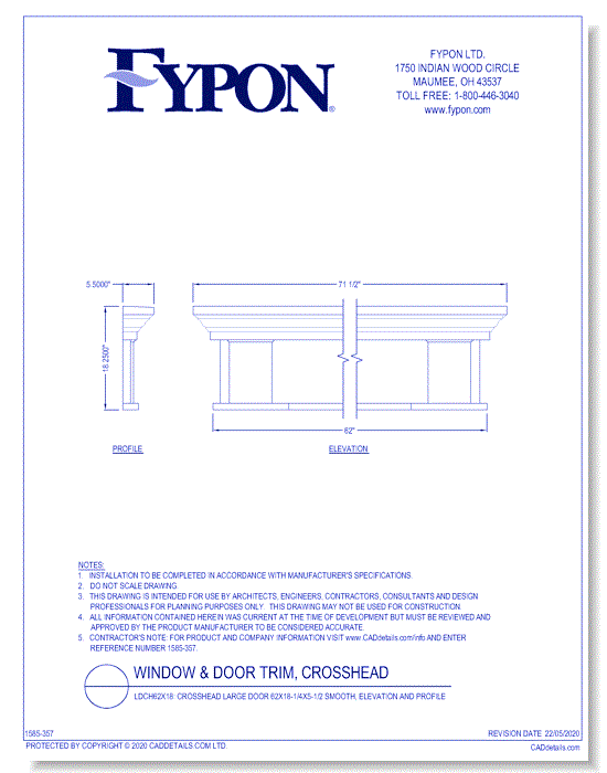 LDCH62x18: Crosshead Large Door 62x18-1/4x5-1/2 Smooth, Profile