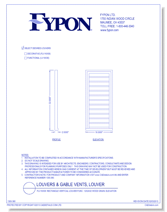 LV16x36/FLV16x36: Rectangle Vertical Louver Deco/Func 16X36X2 Smooth