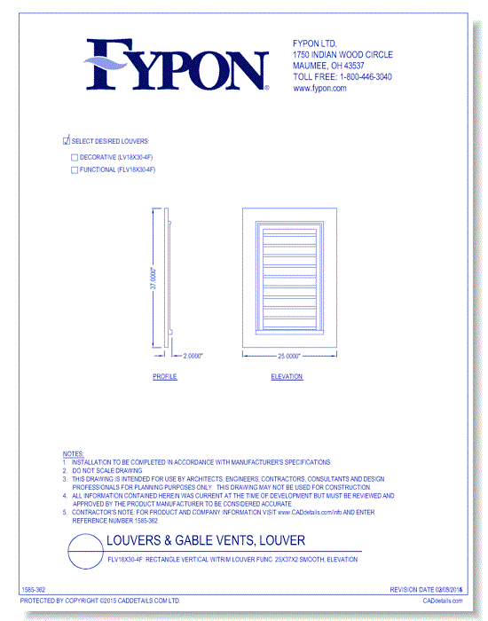 LV18x30-4F: Rectangle Vertical W/Trim Louver  25x37x2 Smooth, Elevation