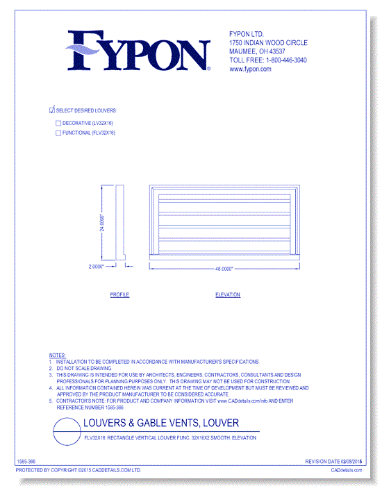 LV32x16/FLV32x16: Rectangle Vertical Louver Deco/Func 32X16X2 Smooth