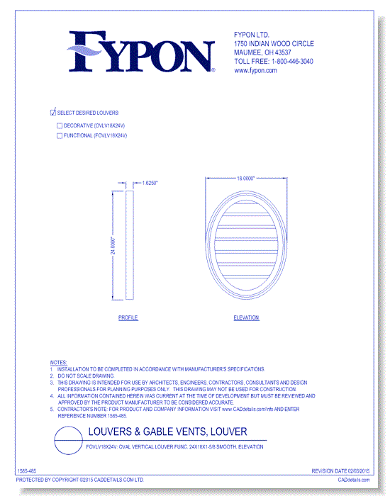 OVLV18x24V/FOVLV18x24V: Oval Vertical Louver Deco/Func 24X18X1-5/8 Smooth