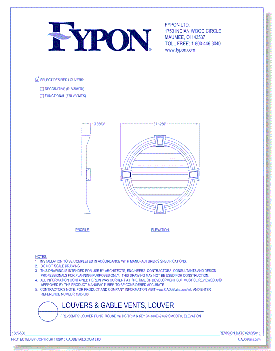 RLV30MTK/FRLV30MTK: Round Louver W/ DC Trim & Key Deco/Func 31-1/8X3-21/32 Smooth