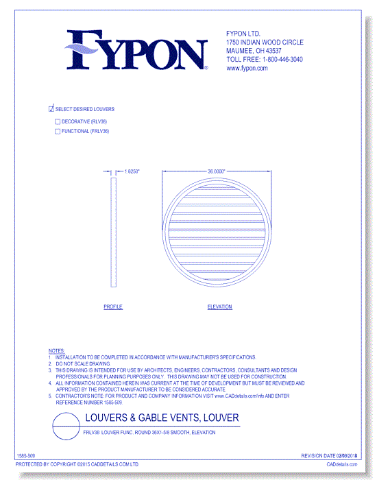 RLV36/FRLV36: Round Louver Deco/Func 36 DIA. Smooth