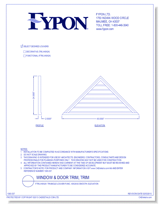 TRLV48x24/FTRLV48x24: Triangle Louver Deco/Func 48X24X2 Smooth