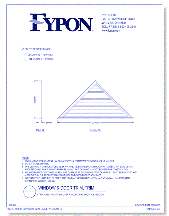 TRLV60x30/FTRLV60x30: Triangle Louver Deco/Func 72X36X2 Smooth