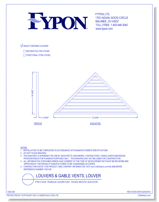 TRLV72x36/FTRLV72x36: Triangle Louver Deco/Func 72X36X2 Smooth