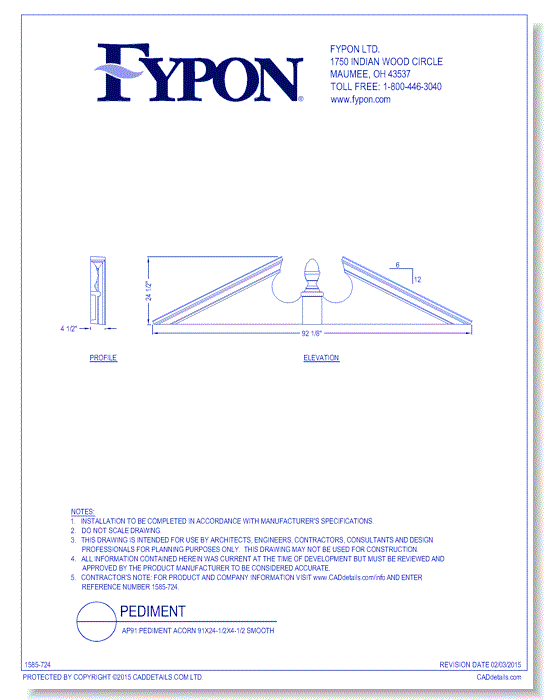 AP91: Pediment Acorn 91x24-1/2x4-1/2 Smooth