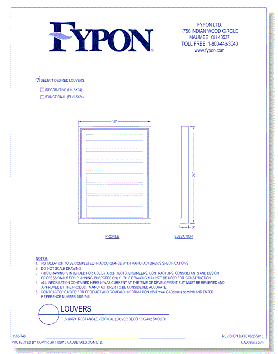 LV18x24/FLV18x24: Vertical Louver Deco/Func  12 X 18 Smooth