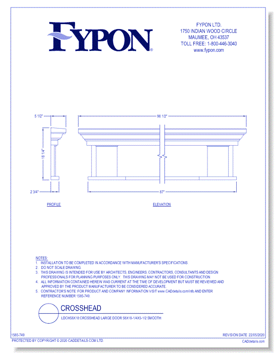 LDCH87x18: Crosshead Large Door 87x18-1/4x5-1/2 Smooth