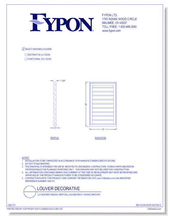 LV12x36/FLV12x36: Rectangle Vertical Louver Deco/Func 12x36x2 Smooth