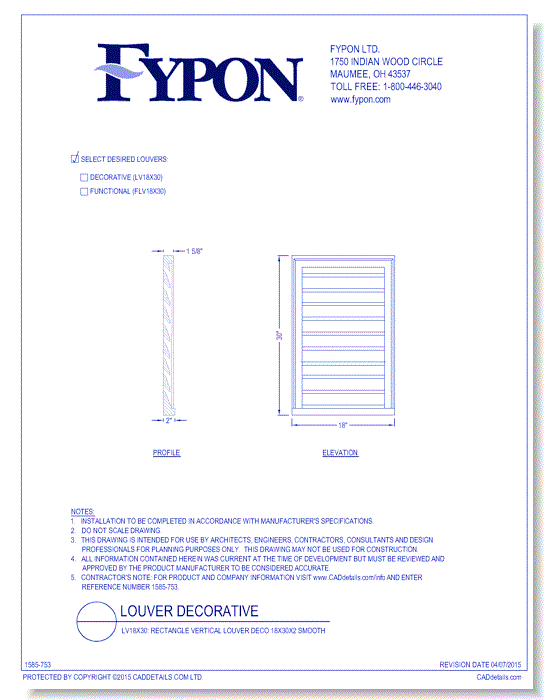 LV18x30/FLV18x30: Rectangle Vertical Louver Deco/Func 18x30x2 Smooth