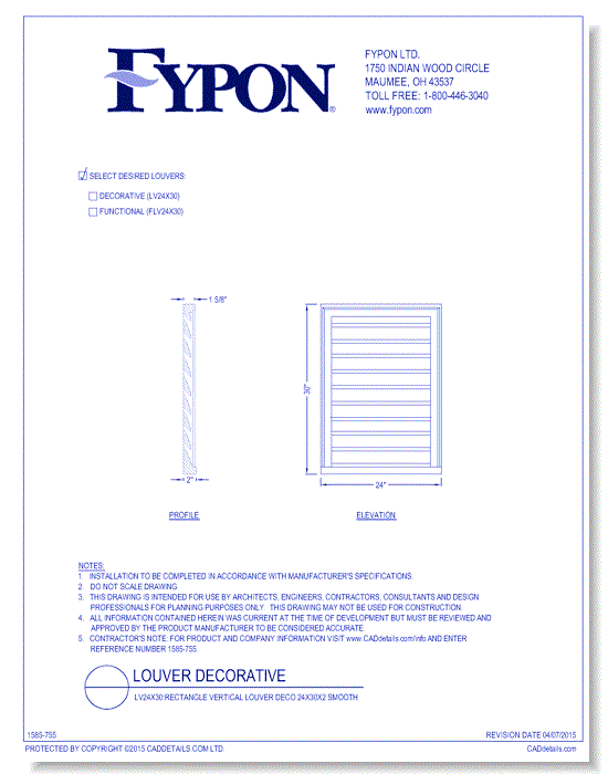 LV24x30/FLV24x30: Rectangle Vertical Louver Deco/Func 24x30x2 Smooth