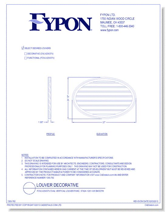 OVLV25x37V/FOVLV25x37V: Oval Vertical Louver Deco/Func 37x24-1/2x1-5/8 Smooth