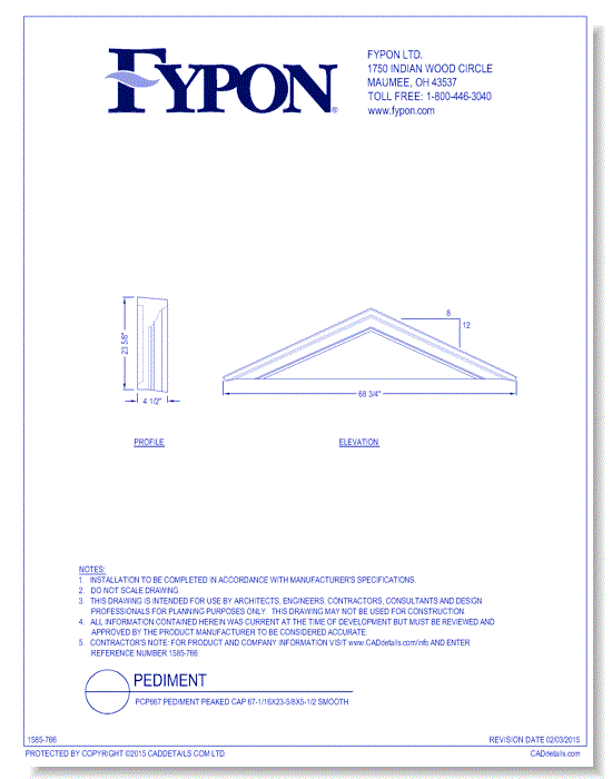 PCP667: Pediment Peaked Cap 67-1/16x23-5/8x5-1/2 Smooth