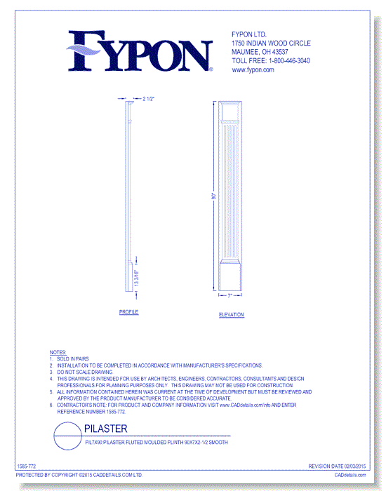 PIL7x90: Pilaster Fluted Mld Plinth 90x7x2-1/2 Smooth