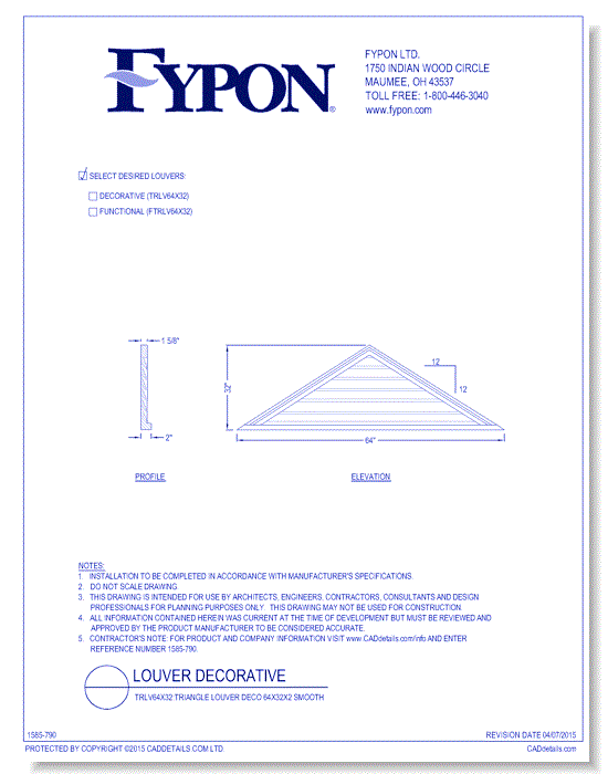 TRLV64x32/FTRLV64x32: Triangle Louver Deco/Func 64x32x2 Smooth