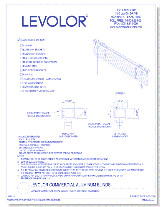 LEVOLOR Commerical Metal Blinds: Riviera Contract 1 Inch Blind