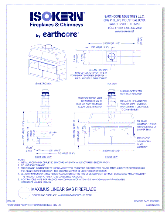 Isokern Gas Fireplace: Maximus Linear Series - 82L72 GFK