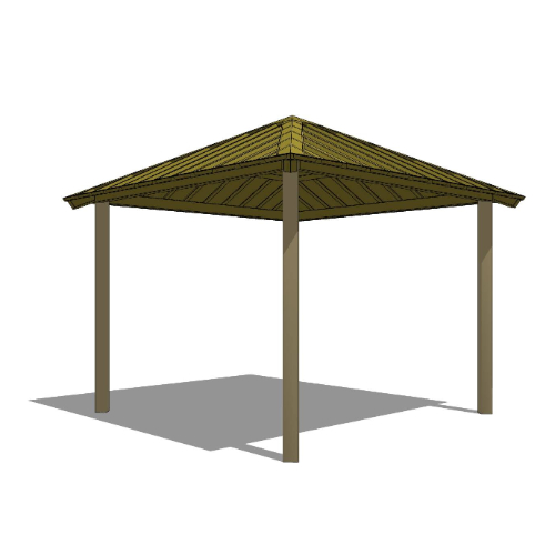 12' x 12' Square Shelter: Elevation and Plan Views