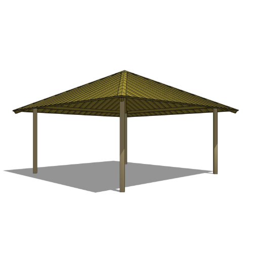 20' x 20' Square Shelter: Elevation and Plan Views