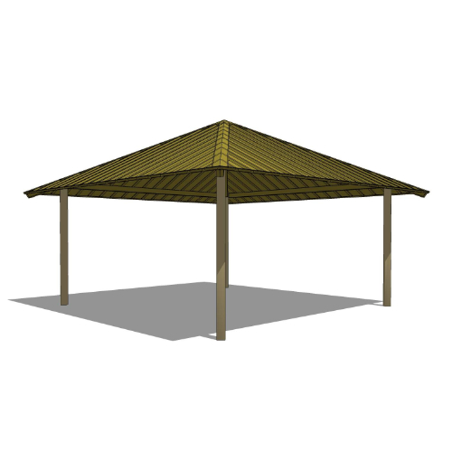 Series 8100, All-Steel Square Shelter, 4S24-AS: 24' x 24' : Elevation and Plan Views
