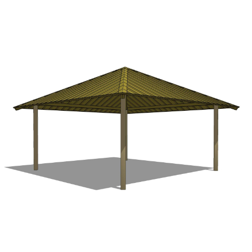 24' x 24' Square Shelter: Elevation and Plan Views