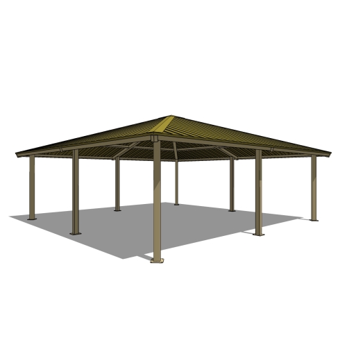 Series 8100, All-Steel Square Shelter, 4S28-AS: 28' x 28' : Elevation and Plan Views