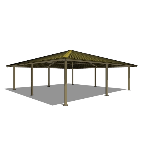 Series 8100, All-Steel Square Shelter, 4S32-AS: 32' x 32' : Elevation and Plan Views