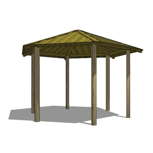 16' Hexagonal Shelter: Elevation and Plan Views