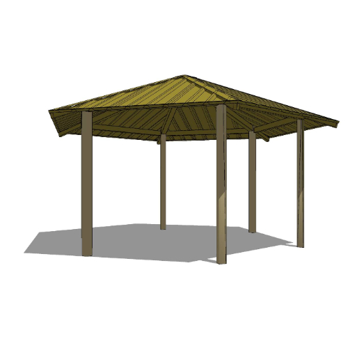 20' Hexagonal Shelter: Elevation and Plan Views