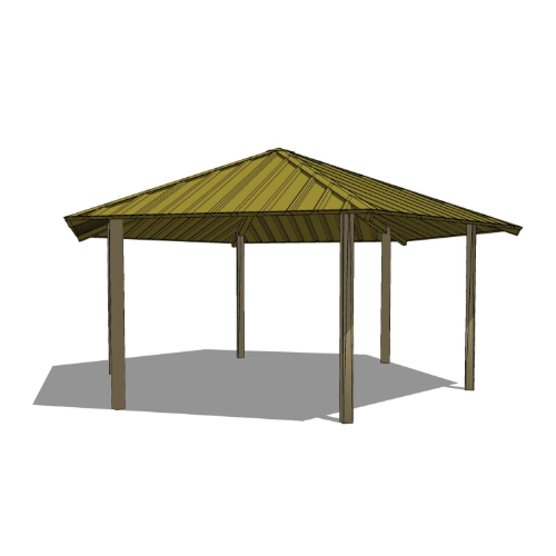 24' Hexagonal Shelter: Elevation and Plan Views