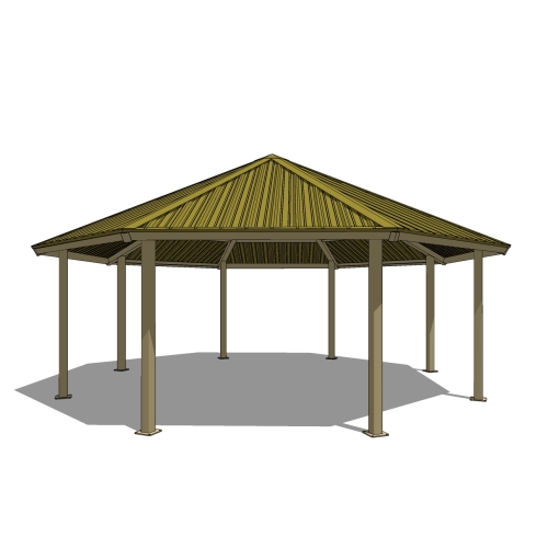 28' Octagonal Shelter: Elevation and Plan Views