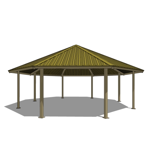 32' Octagonal Shelter: Elevation and Plan Views