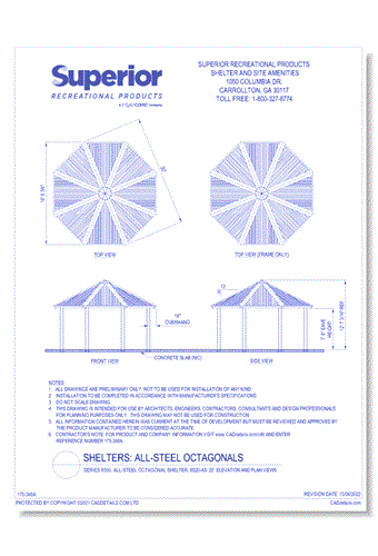 Series 8500, All-Steel Octagonal Shelter, 8S20-AS: 20' : Elevation and Plan Views