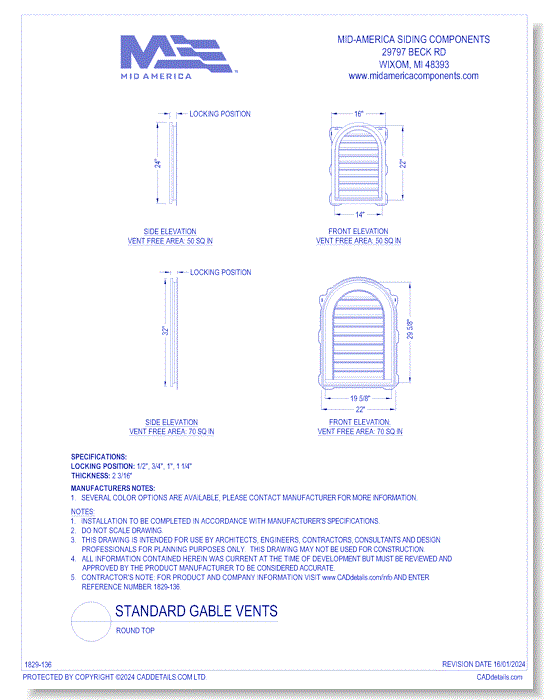 Round Top Standard Gable Vent - CADdetails