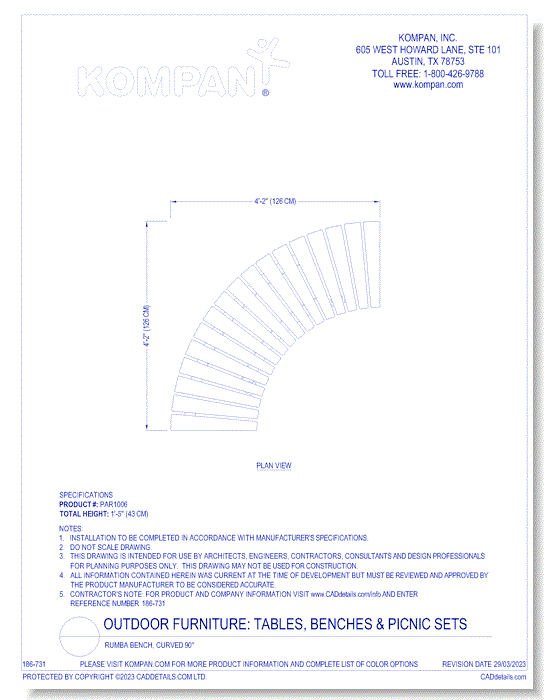 Rumba Bench, Curved 90°