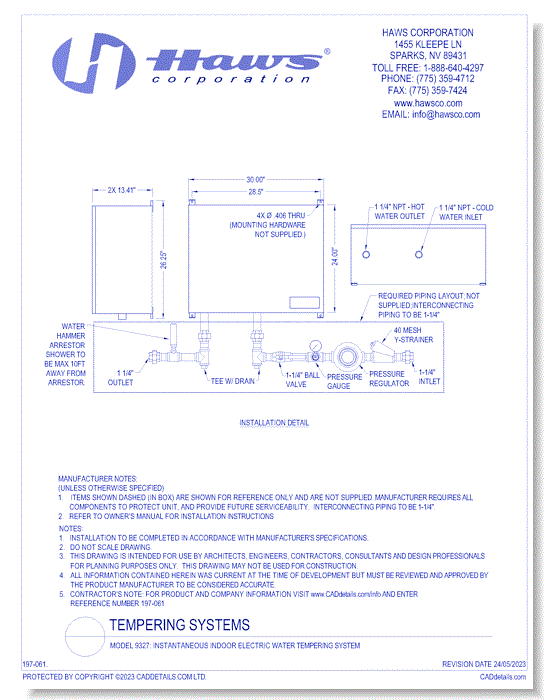 Model 9327: Instantaneous Indoor Electric Water Tempering System