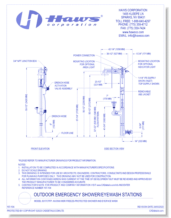 Model 8317CTFP: AXION® MSR Freeze-Protected Shower and Eye/Face Wash