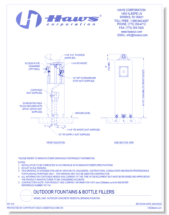 Model 3060: Outdoor Concrete Pedestal Drinking Fountain